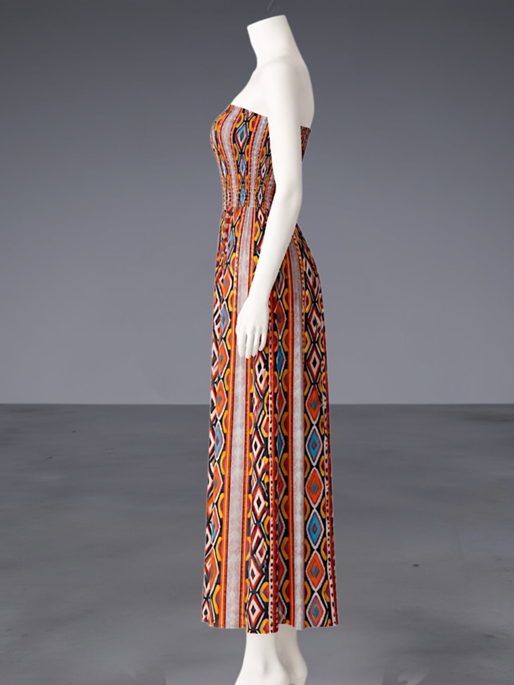 Strapless Smocked Bohemian Maxi Dress - Multicolor - Picture 6 of 13